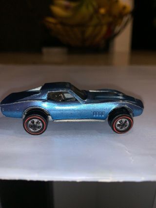 Vintage Metallic Light Blue 1968 Custom Corvette Redline Hot Wheel