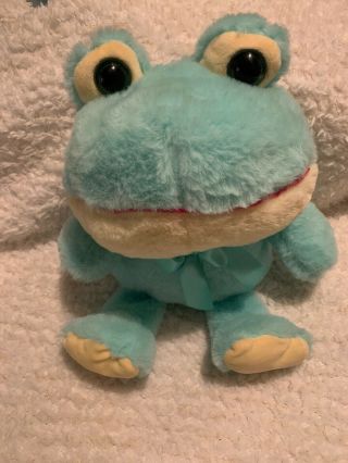 Inter - American Products Frog Plush Stuffed Animal Bow Big Head Glitter Eyes 14”
