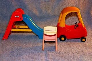 Vintage Little Tikes Playground Slide,  Cozy Coupe Car And Highchair
