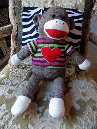 Dan Dee Sock Monkey Plush 22 " Red Heart Stuffed Animal Euc