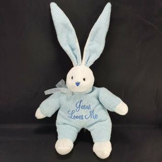 Dan Dee Jesus Loves Me Singing White Blue Easter Bunny Rabbit Plush Stuffed 14 "