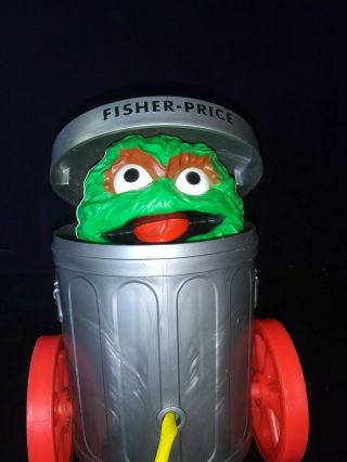 Vintage Sesame Street Oscar The Grouch Trash Can Squeeze Toy Pop Up Pull Toy