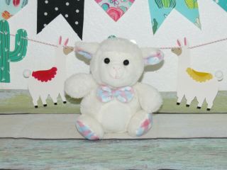 Kellytoy Beige Lamb Blue Bow Tie Squares Gingham Box Sheep Stuffed Plush Toy 7 "