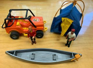 Vintage Fisher Price Adventure People Jeep,  Tent & Canoe With Motor