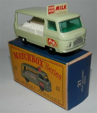 1960s.  Matchbox.  Lesney.  21 Commer Milk Float Bpw.  All