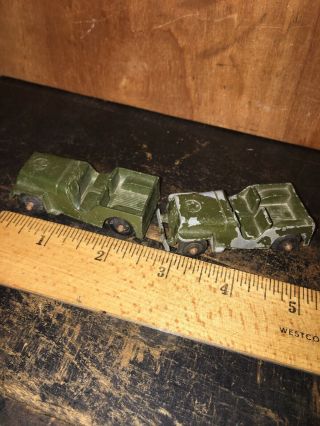 2 Vintage Tootsietoy Army Military Jeep Truck Car Green Tootsie Toy