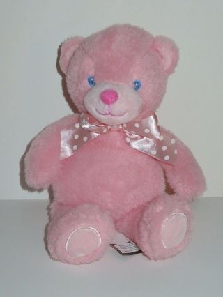 First & Main Pink Teddy Bear Plush Stuffed Animal Baby Toy Polka Dots Blue Eyes