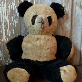 Antique Vintage Panda Bear Black White Stuffed Teddy Bear Vintage Nursery Decor