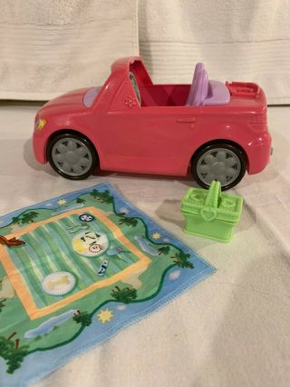 Fisher Price Loving Family PINK CONVERTIBLE CAR,  Picnic Basket/Blanket,  SOUNDS 2