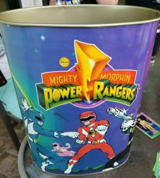 Vtg 1994 Power Rangers Mighty Morphin Metal Tin Waste Basket Garbage Trash Can
