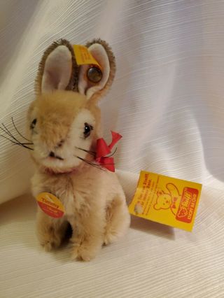 Vintage Steiff Bunny Rabbit Sitting Mohair With Tags - Timmy 6 "