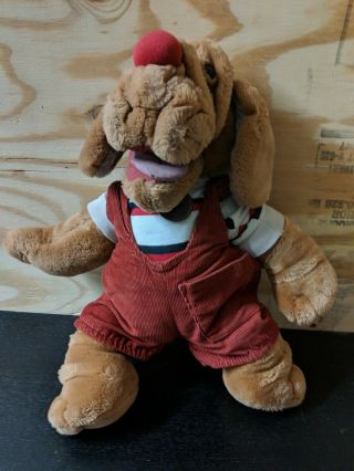 Vintage Wrinkles Dog Puppet Overalls Leather Tag Stuffed Plush By Ganz 1981