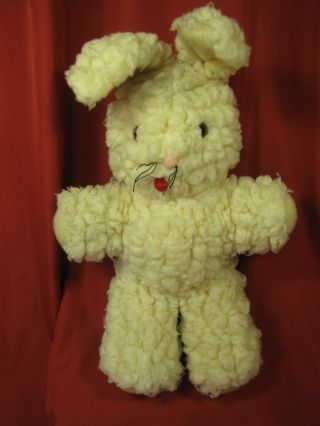 Large Stuffed Plush Bunny Rabbit Fleecy Wool - Type Fur Cream Ivory Natural 22 "