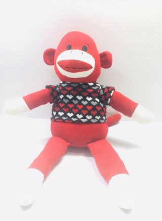 22 " Dan Dee Collectors Choice Red Sock Monkey Plush W/ Black Heart Sweater