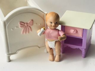 Fisher Price Loving Family Dollhouse Pink Baby Doll Crib Girl Twin Nursery Baby