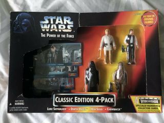 Star Wars Potf Classic Edition 4 Pack Luke Vader Solo Chewbacca Figured