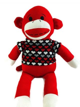 22 " Dan Dee Collectors Choice Red Sock Monkey Plush W/ Black Heart Sweater