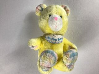 My First Bear Vtg 1981 Plush Teddy Yellow Colorful Amtoy 80s Kids Baby Toddler
