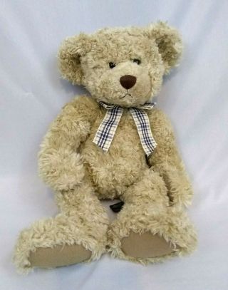 Tennyson Russ Berrie Bear Plush Stuffed Animal Light Brown Tan Gingham Bow 16 "
