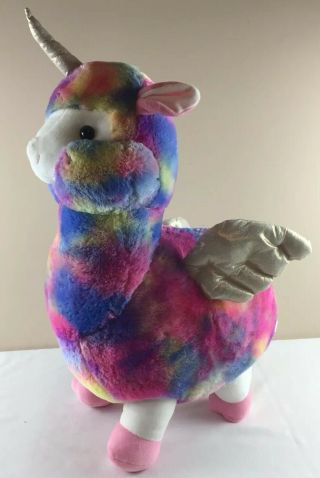 Justice Tie Dye Large Llama Unicorn Plush Stuffed Animal With Wings 472a