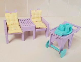Playskool Dollhouse Lounge Chairs Porch Tray Cart Cushions Outdoor Furniture Euc
