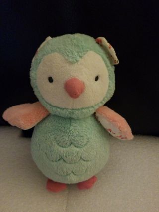 Carters Baby Owl Plush Teal Aqua Pink Floral 8 " Soft Stuffed Animal Toy Cute