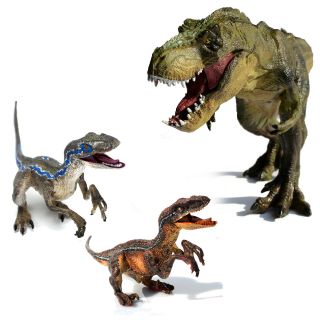 12 " Large Tyrannosaurus Rex,  Two Velociraptors Dinosaurs Toys T - Rex,  Raptors