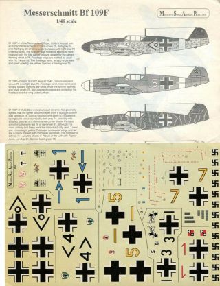 Msap Decals 1:48 Messerschmitt Bf - 109 F Decal Sheet 4802u