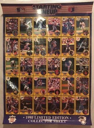 1991 Starting Lineup Baseball Slu Limited Edition Uncut Collector Sheet P1