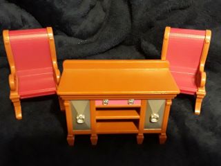 Loving Family Furniture/hutch Table W 2 Chairs/dollhouse Furniture/fisher Price