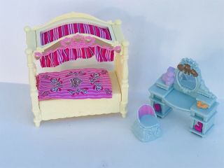Loving Family Dollhouse Canopy Bed,  Dresser Vanity & Chair Bedroom Furniture