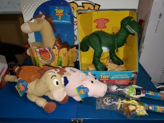 1999 Toy Story 2 Mattel Bullseye & Think Way Rex,  2 Plush & 2 Figurine Suckers