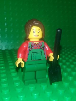 Lego Gardener Woman Minifigure Overalls Brown Long Hair Figure Fig X 1