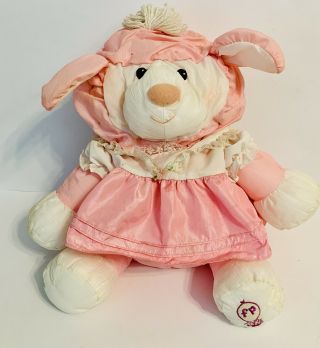 Vtg 1986 Fisher Price Puffalump Pink White Stuffed Plush Lamb Sheep In Dress