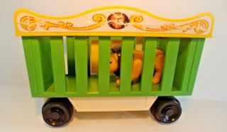 1973 FISHER PRICE Circus Train 991 Little People Green Cage Car & Lion Figure J 2