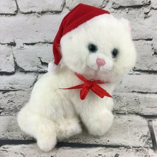 Vintage Russ Berrie Flurry Christmas Plush White Sitting Cat Kitten Stuffed Toy