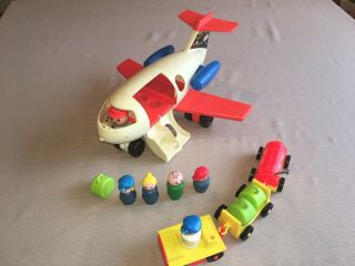 Vintage Fisher Price Little People Jet Airplane Set Plane Airport Vehicles