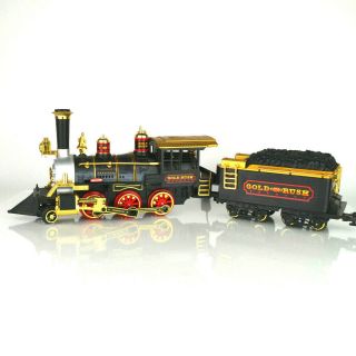 Vintage 1997 Bright Train Gold Rush Express G - Scale Locomotive And Coal Car