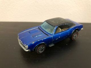 Old Vtg 1967 Hotwheels Redline Blue Custom Camaro Toy Car Mattel Hong Kong