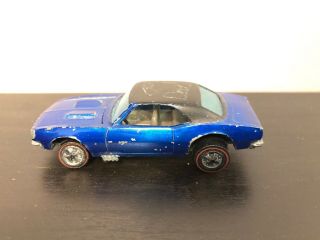 Old Vtg 1967 HOTWHEELS Redline Blue Custom Camaro Toy Car Mattel Hong Kong 3