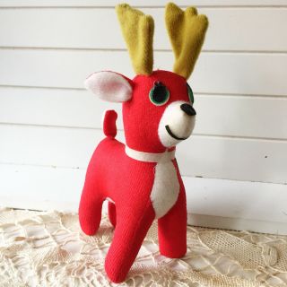 Vintage Dakin Dream Pets Red Christmas Reindeer Deer Fawn Mistletoe Holiday