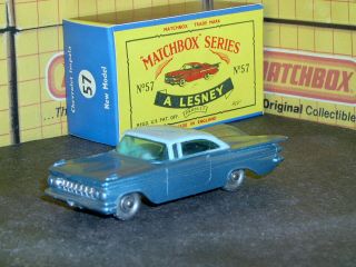 Matchbox Lesney Chevrolet Impala 57 B3 Dk Blue Base 20spw Sc5 Vnm Crafted Box