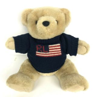 Vintage 1996 Ralph Lauren Polo Teddy Bear Plush Stuffed USA Flag Sweater 15 