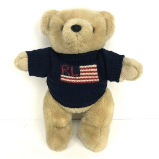 Vintage 1996 Ralph Lauren Polo Teddy Bear Plush Stuffed USA Flag Sweater 15 