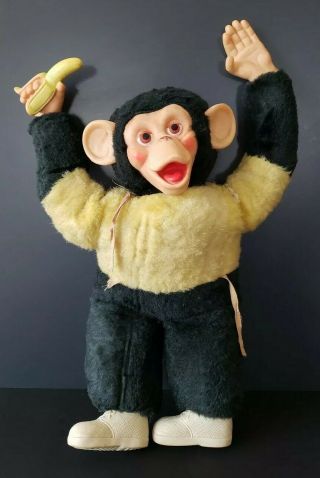 Vintage 1950s 18 " Mr Bim Monkey Zippy Zip Plush Monkey Banana Soft Plastic Face