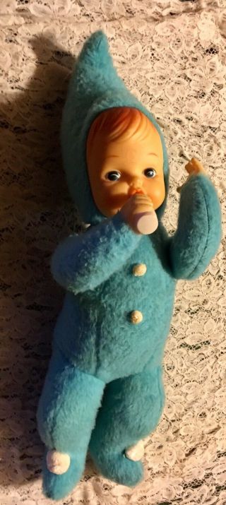 Vintage Rushton? Plush With Rubber Face Baby Doll With Bottle