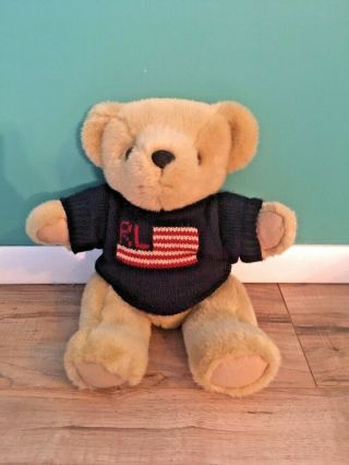 Vintage 1996 Ralph Lauren Polo Teddy Bear Plush Stuffed Animal Flag Usa 15 "