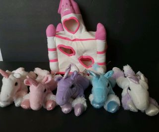 Unipak 6 Piece Soft Plush Pink Castle 11 " With 5 Princess Ponies Unicorns L
