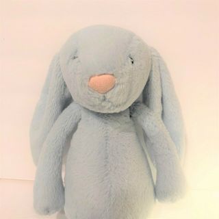 Jellycat Light Blue Bashful Bunny Rabbit Plush 12 " Rattle Baby Euc