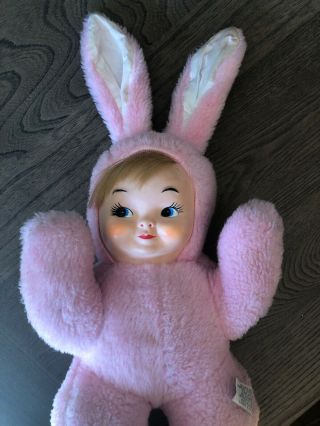 Vintage Gund Rubber Face Bunny Rabbit Doll,  Pink Easter Bunny Plush